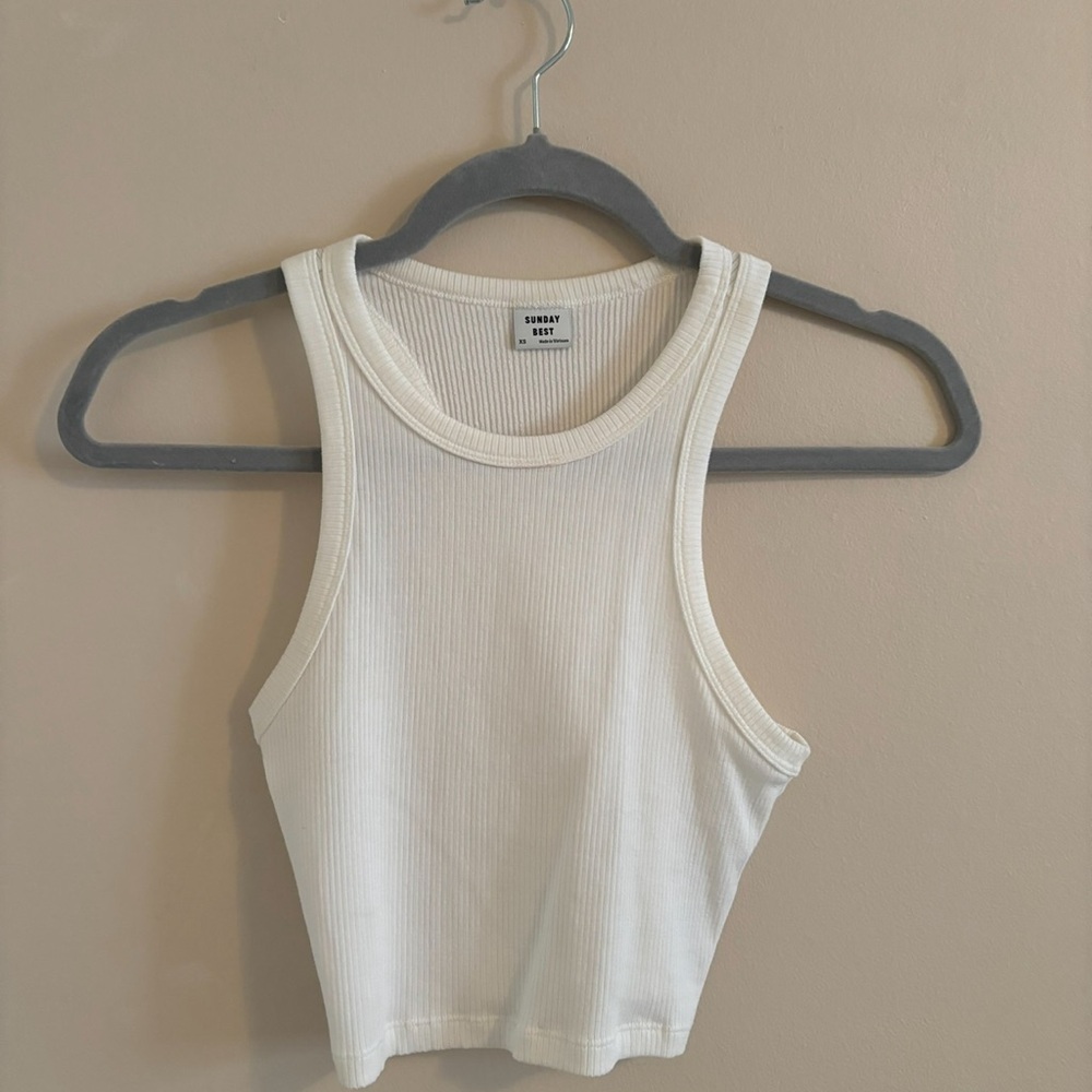 White Ribbed Tank Top